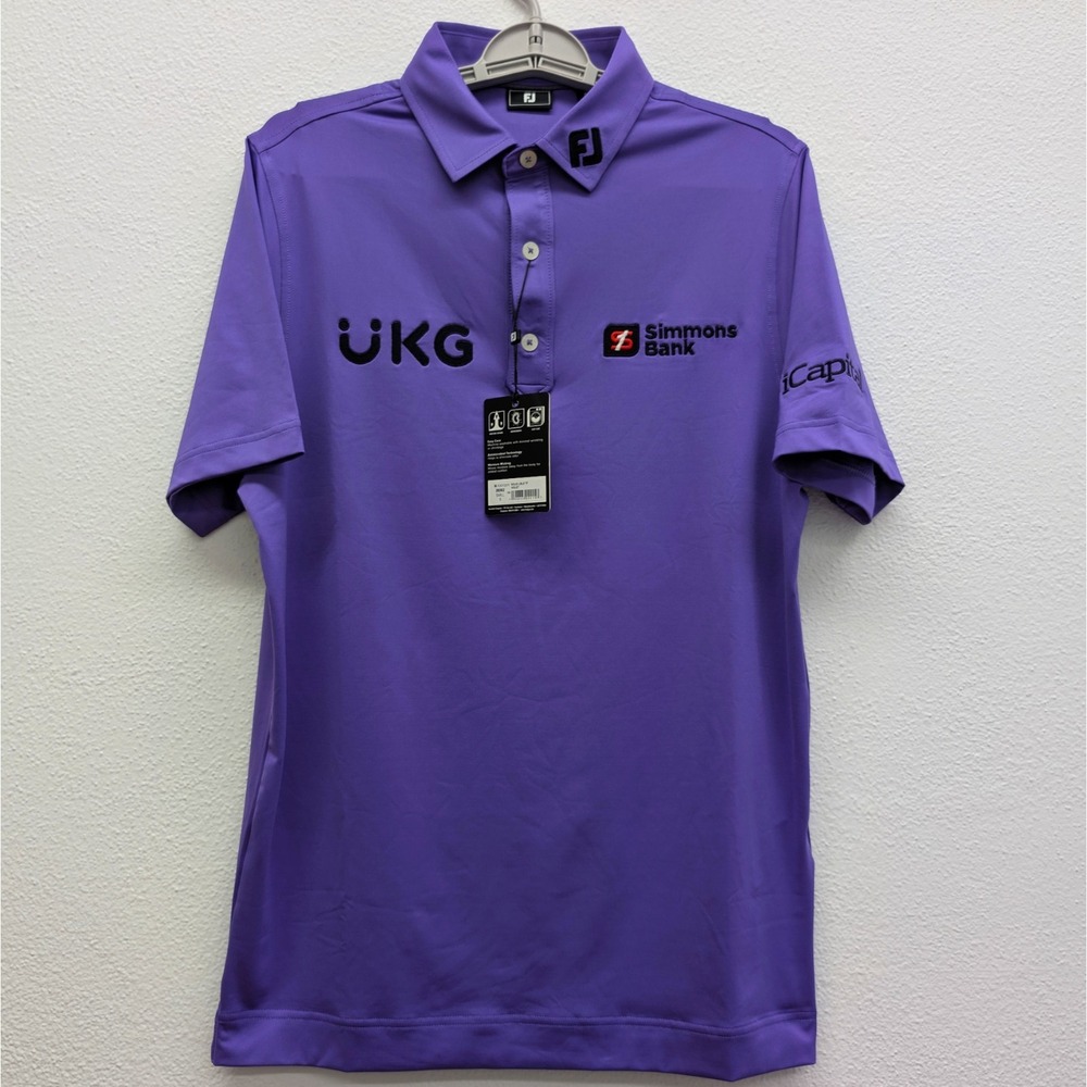 FootJoy Tour Issue Polo Mens Small‎ Purple Performance Golf Embroidered Logos - Picture 2 of 9